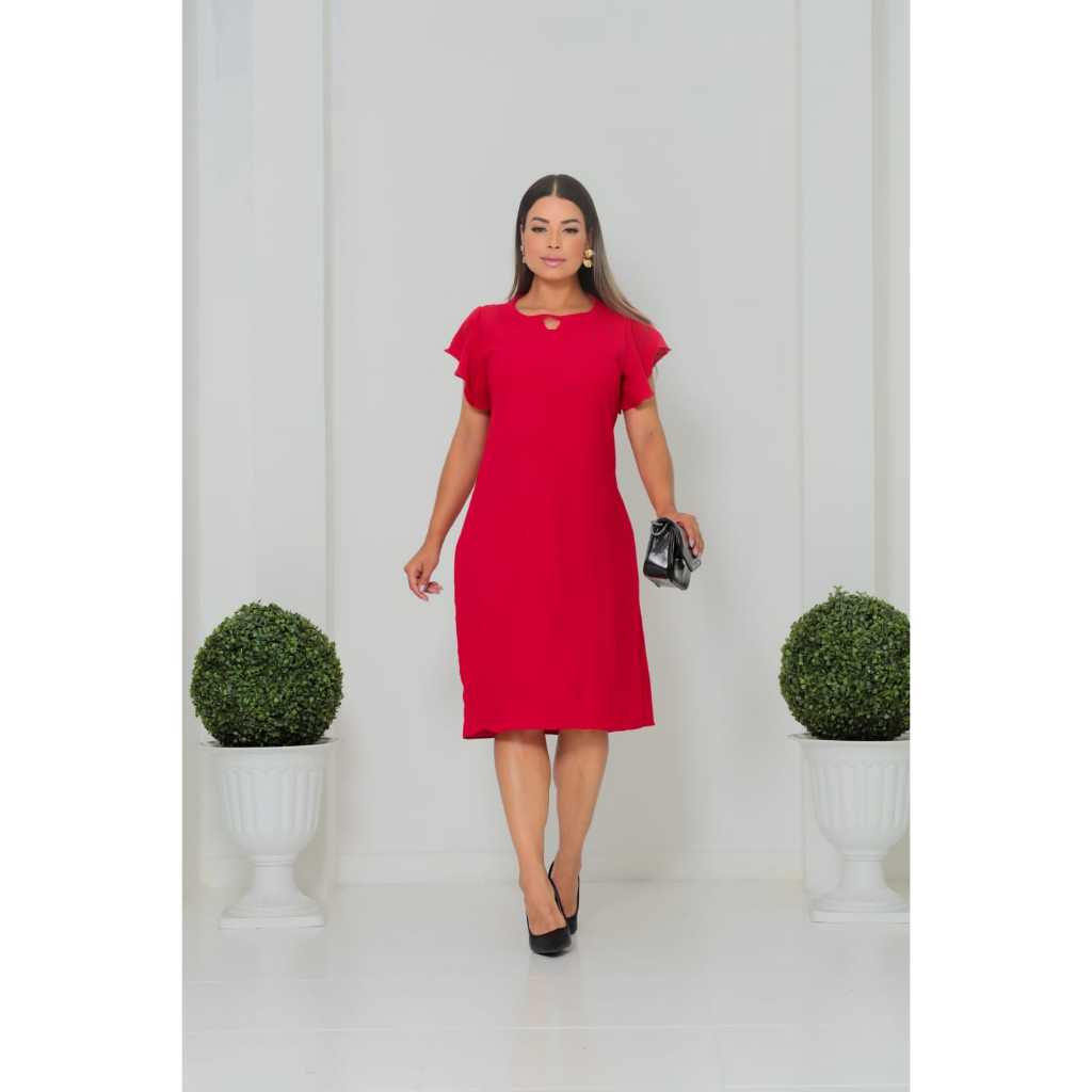 Vestido Feminino Midi  Moda Evangélica Social Alfaiataria Forrado Tamanhos Do P ao G3 Plus Size