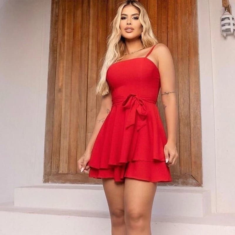 Macaquinho Ou Vestido ? Macaquinho Tecido Duna C/Bojo laço na Cintura Confortável 🌹✨