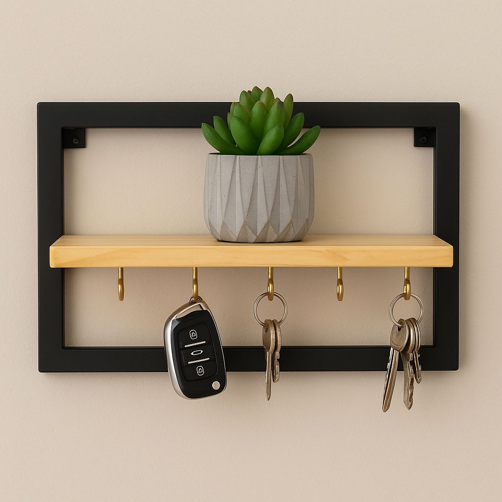 Porta Chaves Industrial com Prateleira | Suporte Porta Chaves e Objetos Estilo Industrial | Prateleira de Parede Moderno