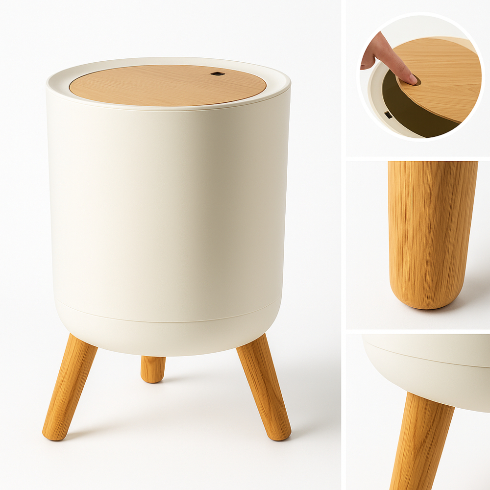 Lixeira Pé de Madeira Com Tampa de Pressão Moderna Retrô Sala Escritório Banheiro Quarto em Oferta na Shopee