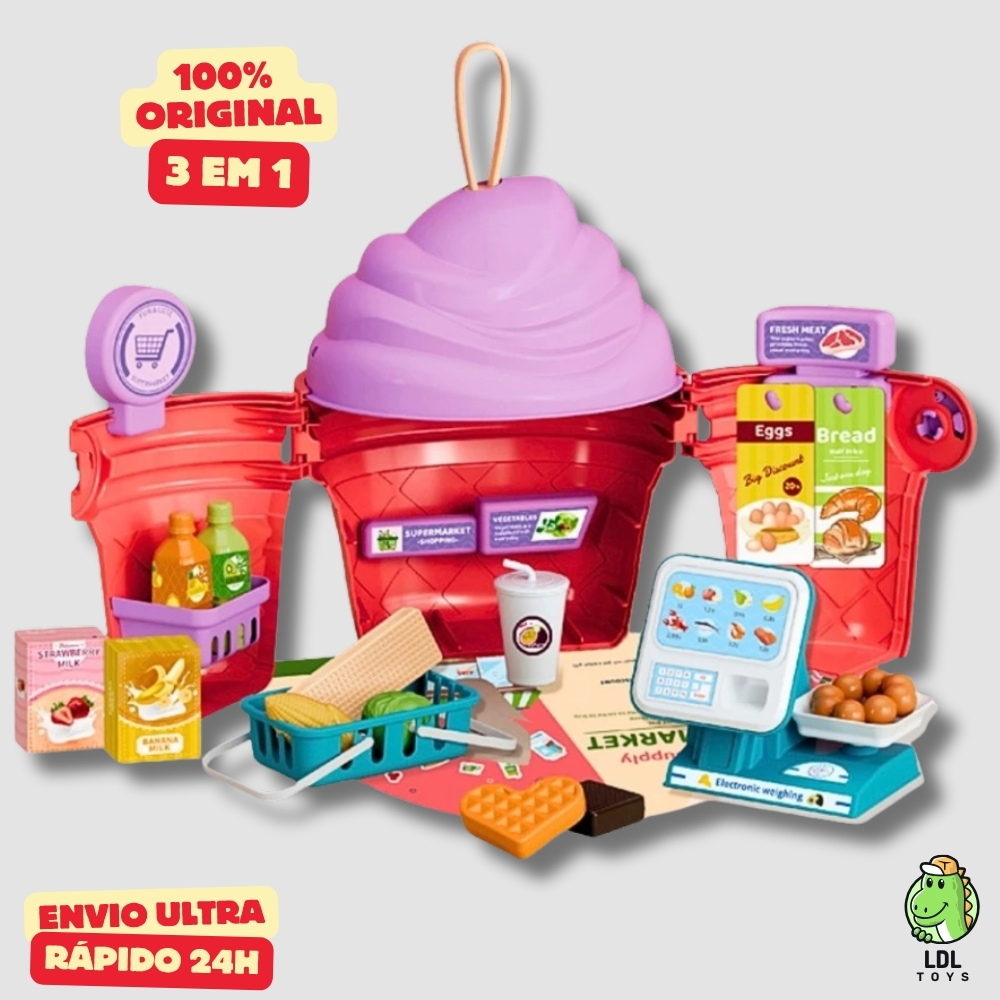 Kit Brinquedo Mini Mercado 23 Peças Infantil 3 em 1 Sorvete Completo Menina Criança Faz De Conta em Oferta na Shopee