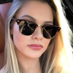 Óculos de Sol Unissex UV400 Retrô Clássico Armação Resistente Preto Dourado Marrom