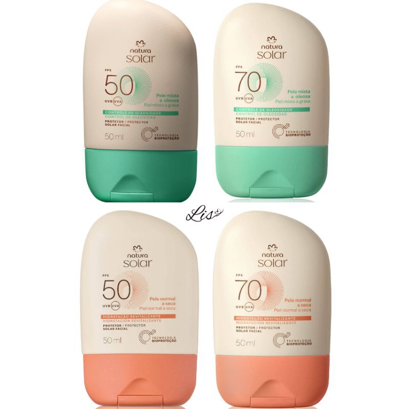 Protetor Solar Facial FPS 50 FPUVA 20 ou FPS 70 FPUVA 25 Natura Solar 50 ml - Pele Normal a Seca ou Pele mista a oleosa