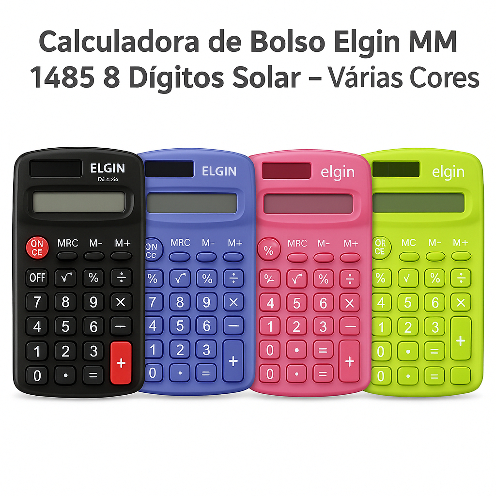 Calculadora de Bolso Elgin MM1485 8 Dígitos Solar – Várias Cores em Oferta na Shopee