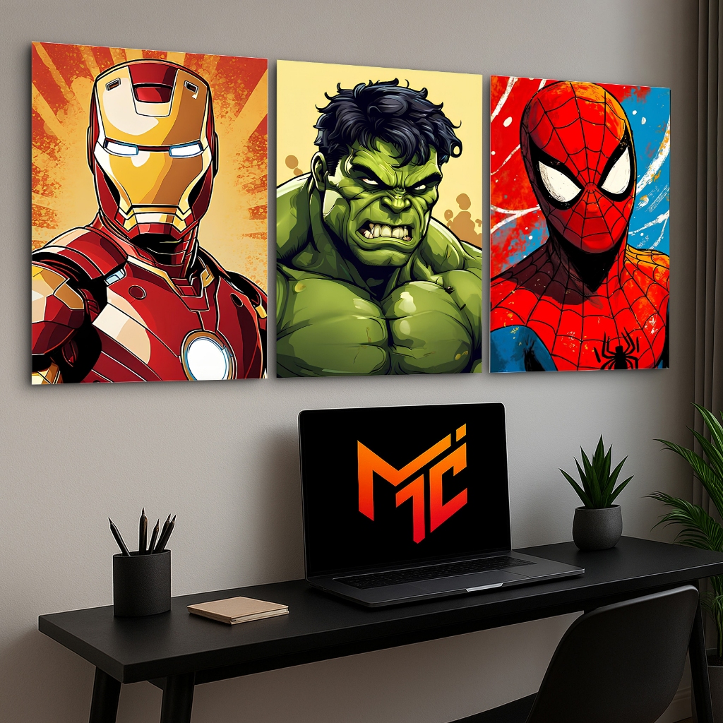 Quadro decorativo infantil super heróis homem aranha hulk homem de ferro decoração quarto de menino