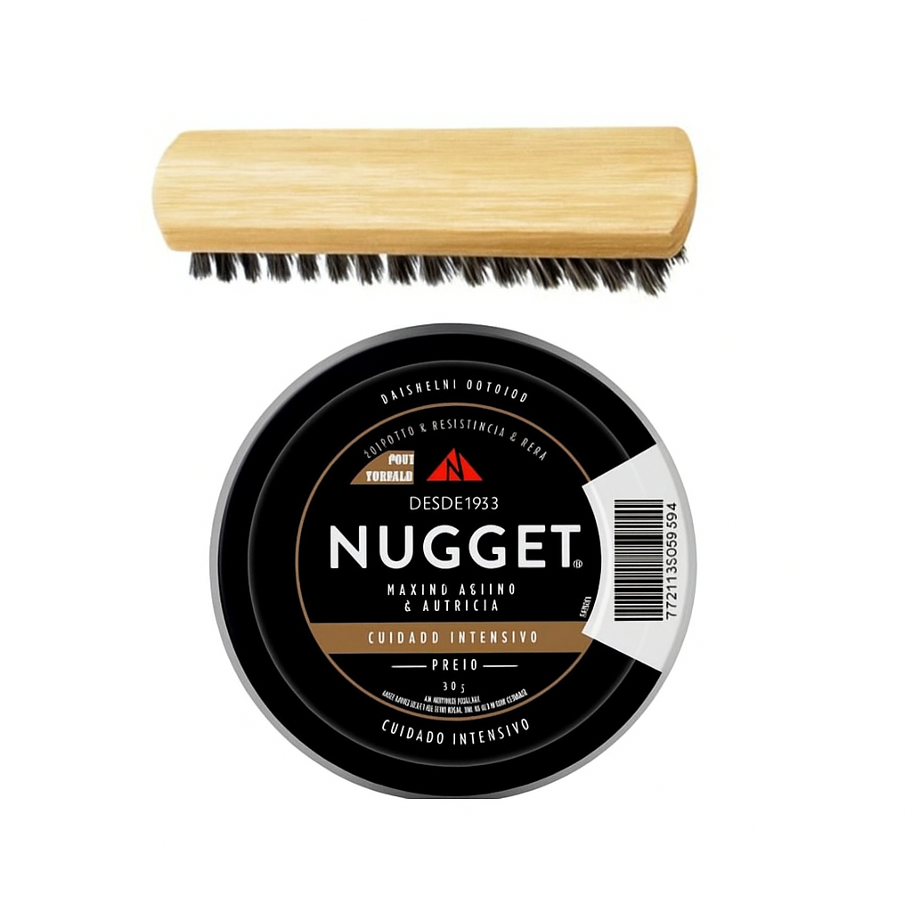 Kit Graxa Nugget Preta + Escova para Engraxar | Kit Limpeza de Calçados