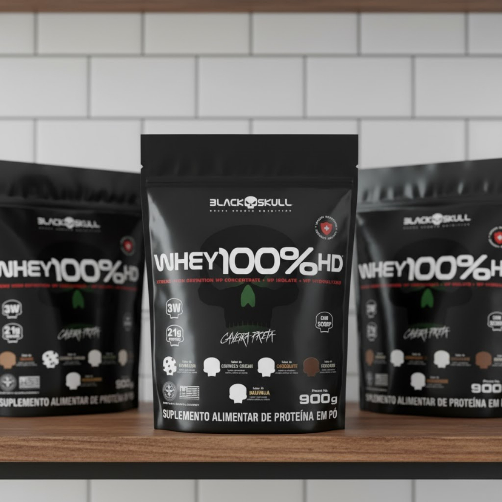 Refil Whey 100% Hd Sabores 900g Black Skull Original Suplemento Alimentar Proteína Pó Envio Imediato