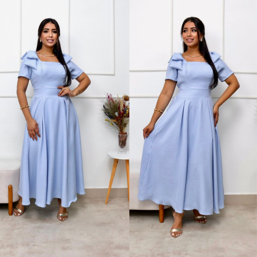 VESTIDO LONGO ELEGANTE FEMENINO MODA TENDÊNCIA 2026 -DETALHE NO OMBRO; IDEAL PARA FESTAS E EVENTOS — imagem 2 de 2