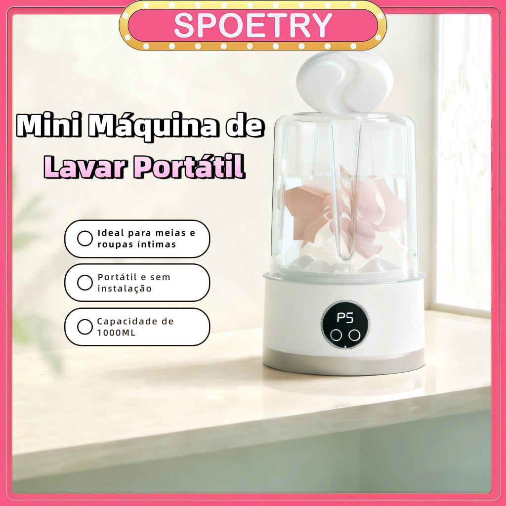 Mini Máquina de Lavar Portátil 1000ml – Lavadora Compacta USB para Roupas Íntimas Meias e delicada