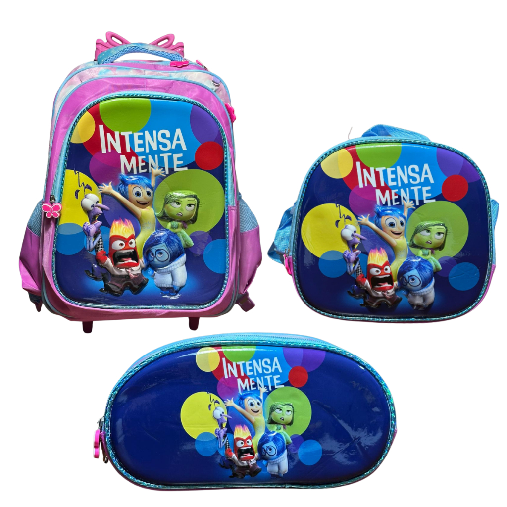 Kit Mochila De Rodinha Divertidamente Com Lancheira e Estojo Material Escolar Infantil