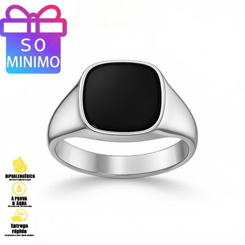 Anel Masculino de Prata com Esmalte Preto – Elegância e Estilo em Cada Detalhe em Oferta na Shopee