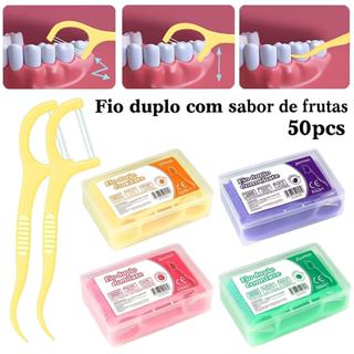 Fio dental infantil sabor frutas ultrafinos para limpeza bucal, pacote com 50 unidades em Oferta na Shopee