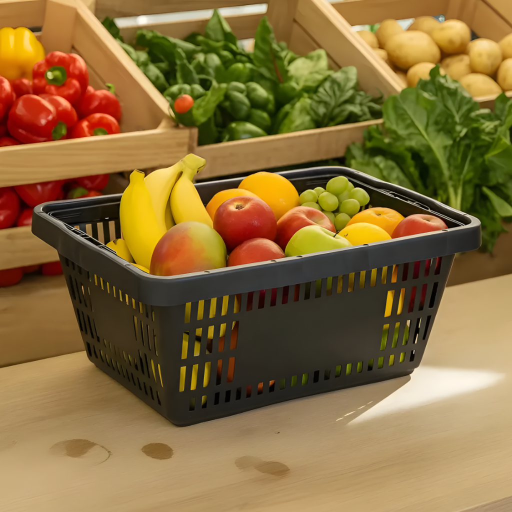 Caixa Plástica Vazada Preta Leve Forte Durável Empilhável Mercado Feira Hortifruti Organização
