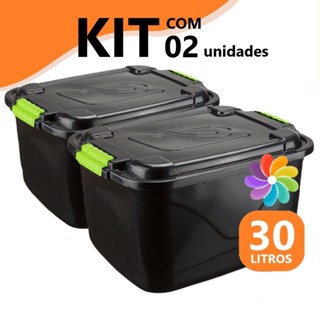 Kit 2 Caixa Organizadora 30 Litros Grande C/Tampa e Trava Cesto para Brinquedos e Multiuso em Oferta na Shopee