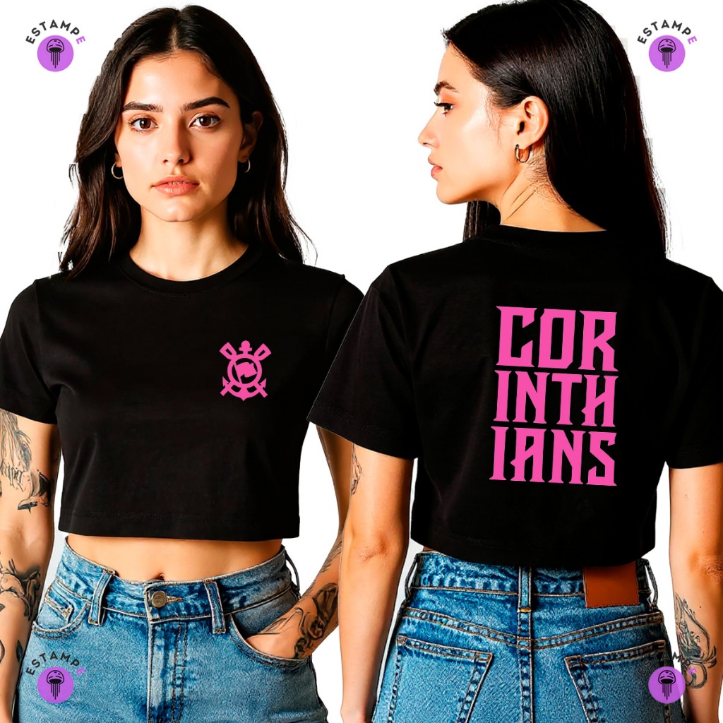 Camisa Camiseta Cropped Corinthians Rosa Timão Fiel De Menina Blusa 100% Algodão Premium Adulto Feminino