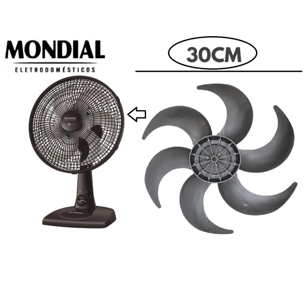 Hélice Ventilador Mondial Maxi Power NV-15 30cm 6 pás Cinza