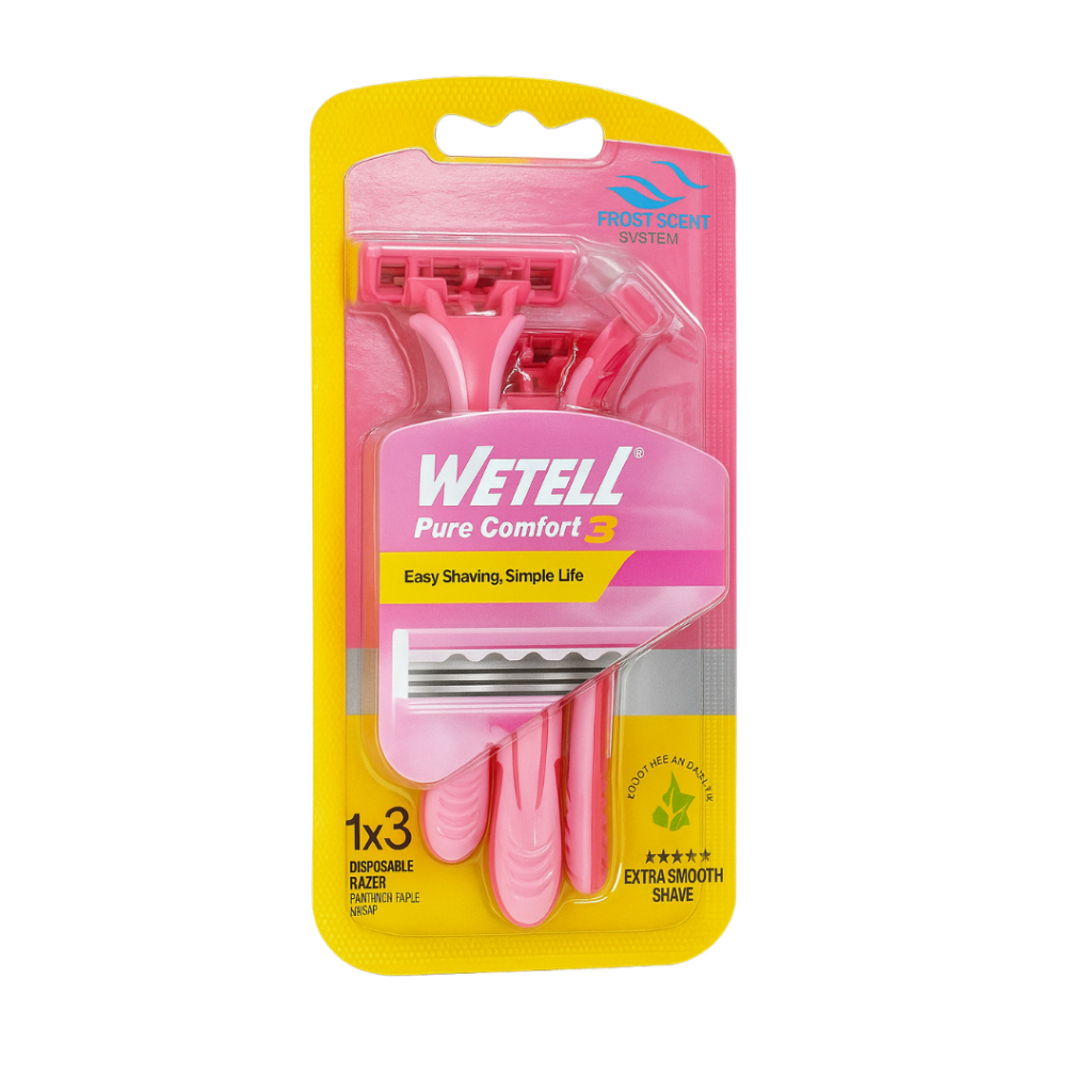 Kit 3 Barbeador Lâminas Aparelho de Barbear Wetell Rosa Depilação Suave e Confortável em Oferta na Shopee