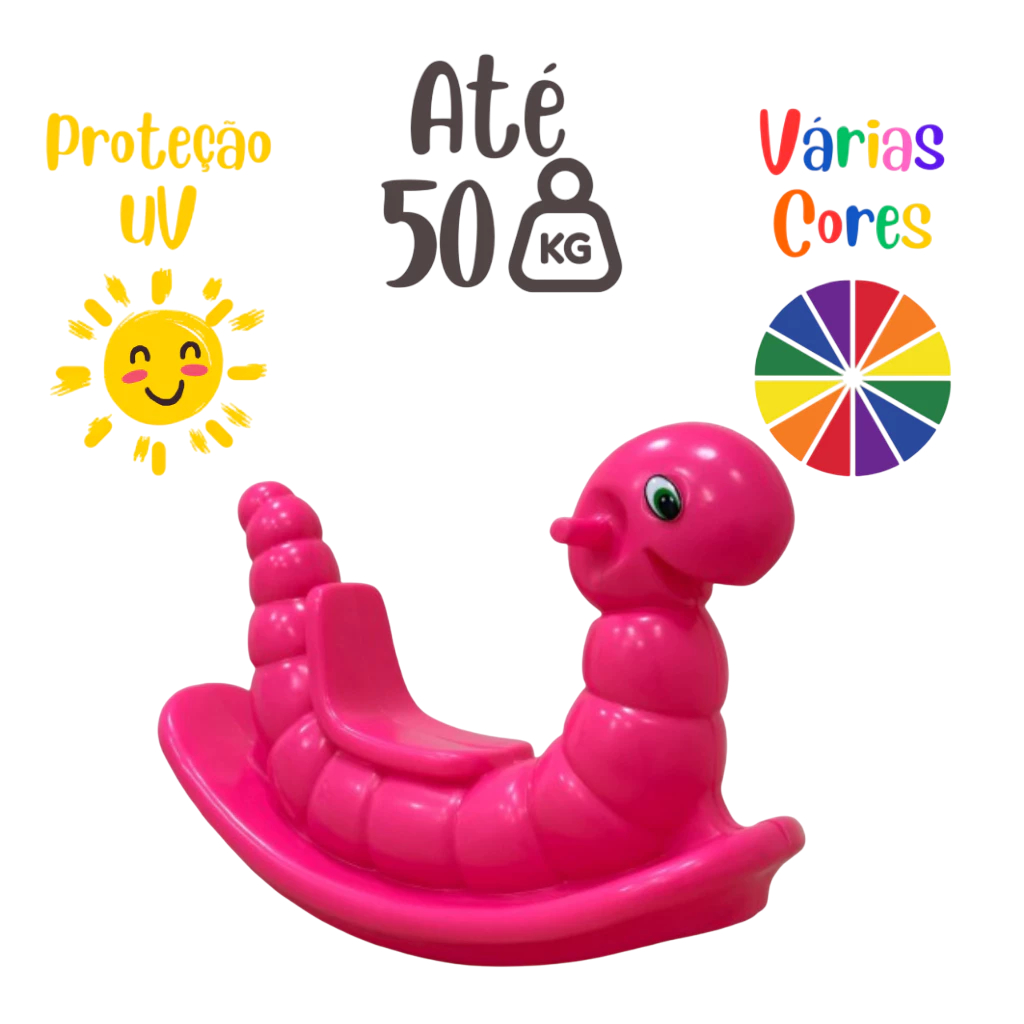 Parquinho Infantil Gangorra Minhoca/centopeia na cor Rosa - Gangorra de Plástico Com Proteção Uv