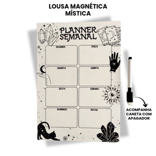 Lousa de Geladeira Mística | Gato Preto e Cristais – 21x30cm com Caneta | Recados, Planner em Oferta na Shopee