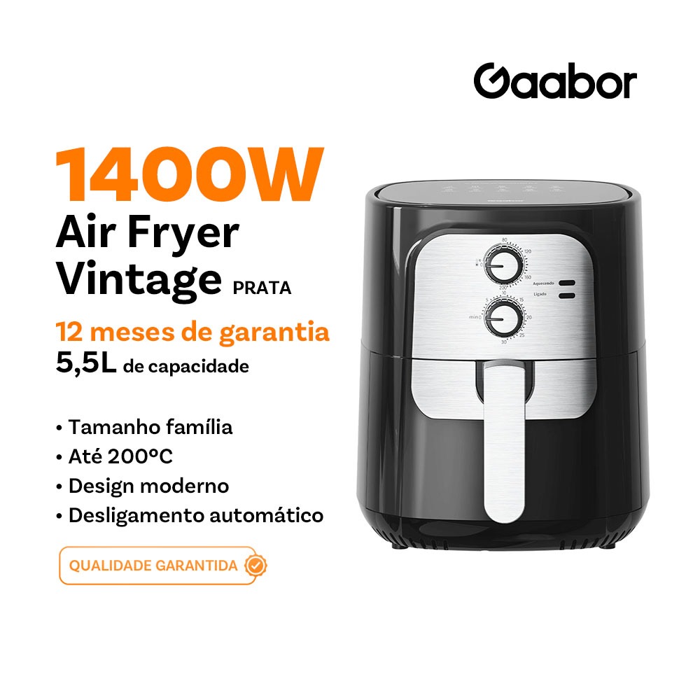 Gaabor Fritadeira Elétrica Sem Óleo Air Fryer 5,5L Jumbo Family 1400W 127V Vintage AF65M01A em Oferta na Shopee