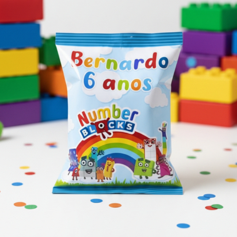 Embalagem para Salgadinhos/Chips/Biscoito Personalizados para Lembrancinhas – Number Blocks, Festa Infantil Aniversário