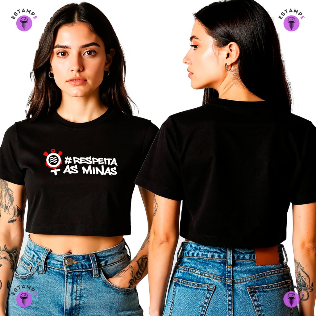 Camisa Camiseta Cropped Corinthians Respeita As Mina Timão Fiel Blusa 100% Algodão Premium Adulto Feminino