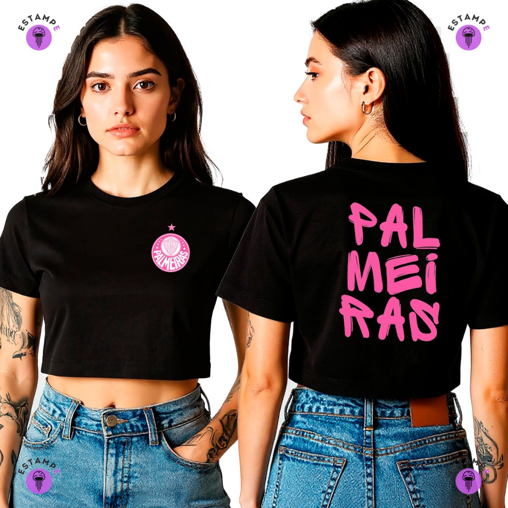 Camisa Camiseta Cropped Palmeiras Rosa Avante Palestra Blusa 100% Algodão Premium Adulto Feminino