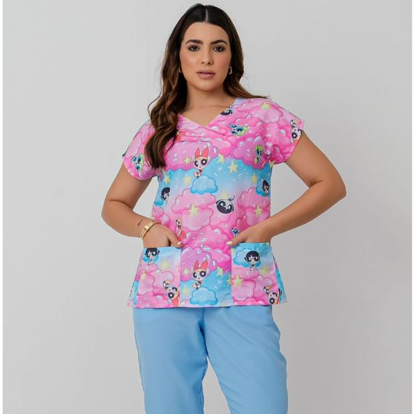 Conjunto Estampado Scrub Pijama Cirúrgico Enfermagem Pediatria Farda Babá Cuidadoras