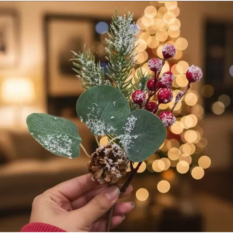 PICK NATALINO | TAM.: 30CM | PINHA | CEREJA | GALHOS | FOLHAS | NEVADO | DECORAÇÃO DE NATAL | ÁRVORE DE NATAL