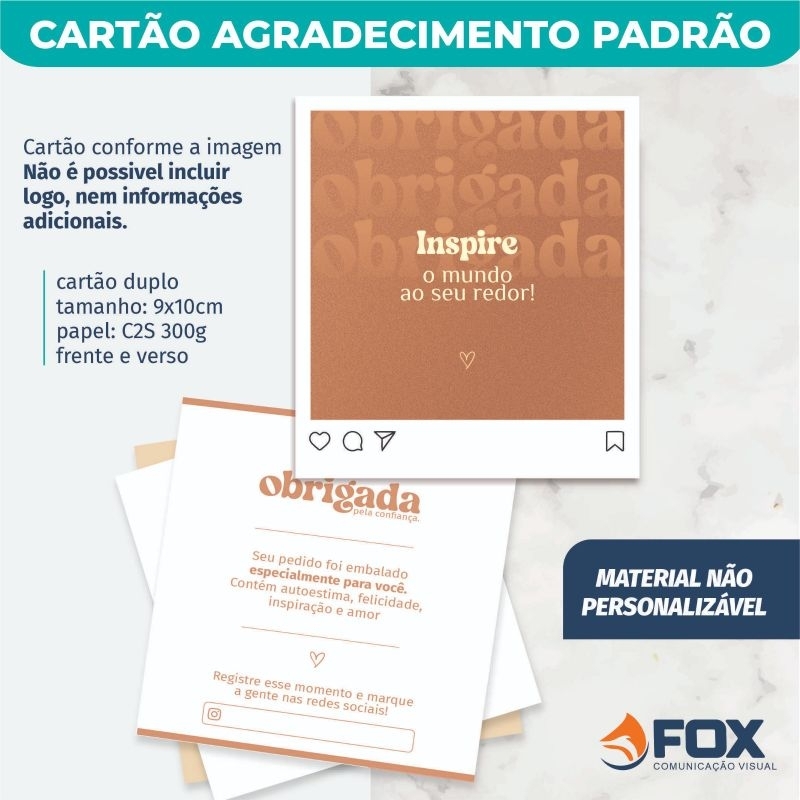 Cartão de Agradecimento Padrão Marrom - Frente e verso - 50, 100 ou 200 unidades