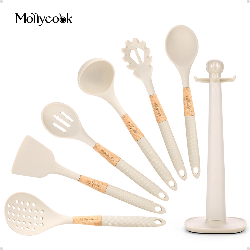 Mollyccok Kit 7 Peças Espatula de Silicone Utensílios Cozinha Conjunto Utensílios Talher de Cozinha Cor Branco em Oferta na Shopee
