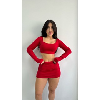 conjuntinho moda gringa saia e cropped |casual  moda 2025 em Oferta na Shopee