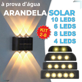 Luminária Spot Solar p/ Parede Kit 4-10 Unid Impermeável (IP65) Luz Branca Quente 6 8 ou 10 12 LEDs em Oferta na Shopee