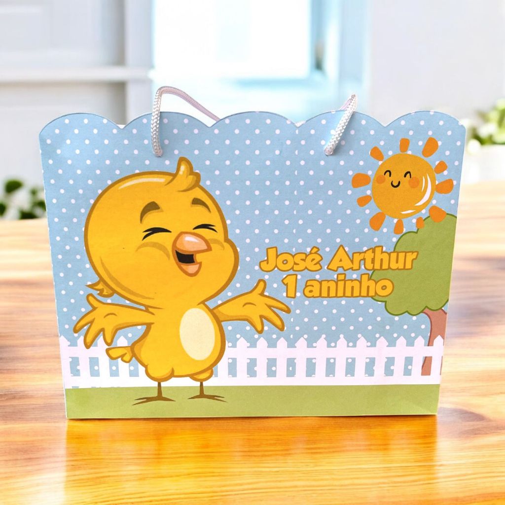 Sacolinha PINTINHO AMARELINHO Personalizado Sacolinha Lembrancinha Aniversário PIUPIU PEGUE E MONTE