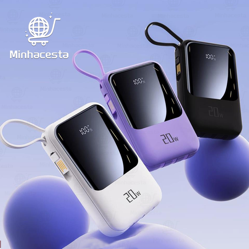 Carregador portátil Power Bank 10000mah  PD 20W Com 4 Cabo para Android e iOS e Lanterna A6