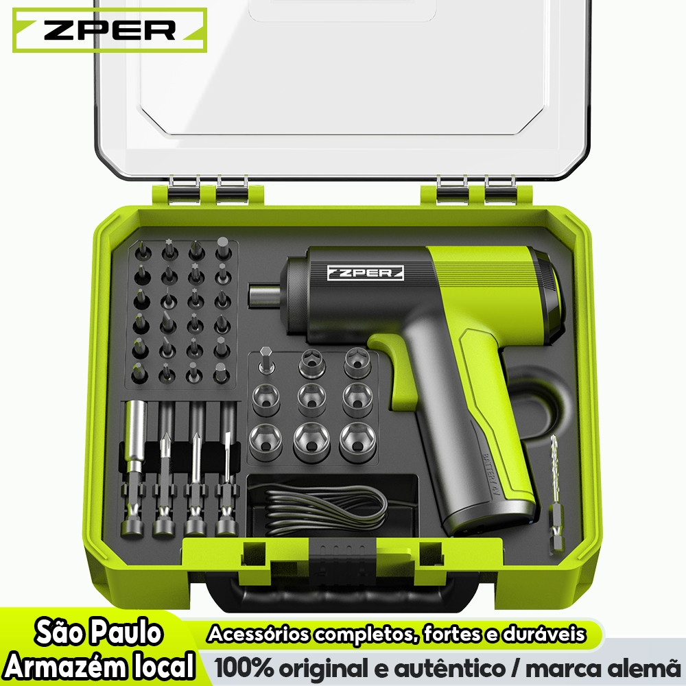 ZPER Parafusadeira 40 Pçs Portátil Sem Fio Kit Chaves Fenda Broca Philips Usb Com Maleta 4V Furadeira Bateria