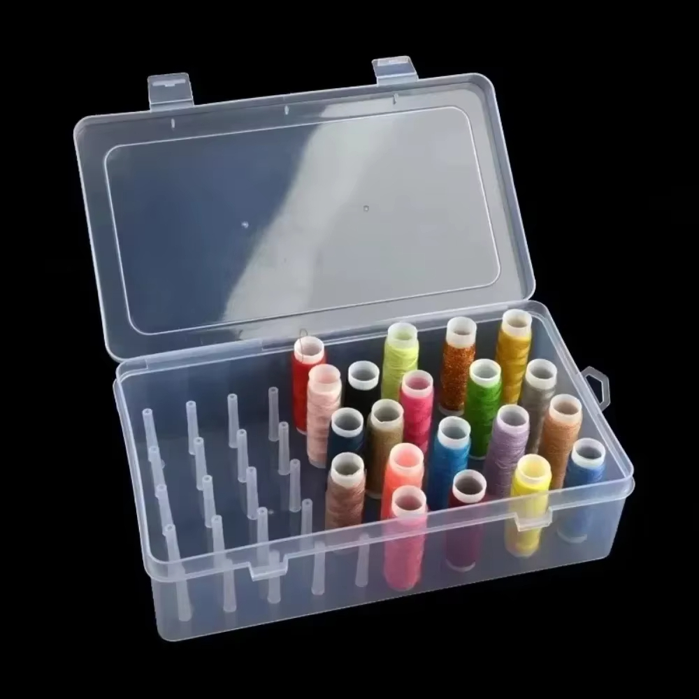 Caixa De Carretel De Linha De Plástico-Kit De Costura Doméstica De 42 Carretéis Organizador De Mesa Transparente Multi