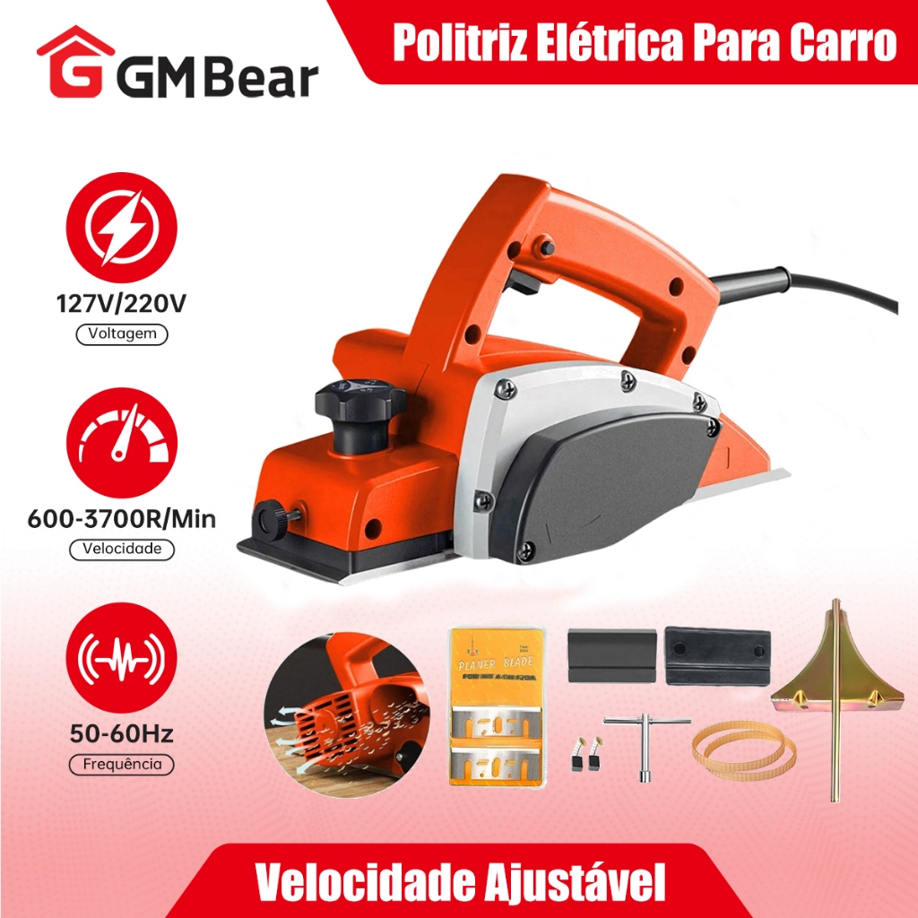 GM Bear Plaina Elétrica Profissional Manual 700w Multi-Funções,82mm Largura de Corte Para Carpintaria/MDF/Madeira Crua