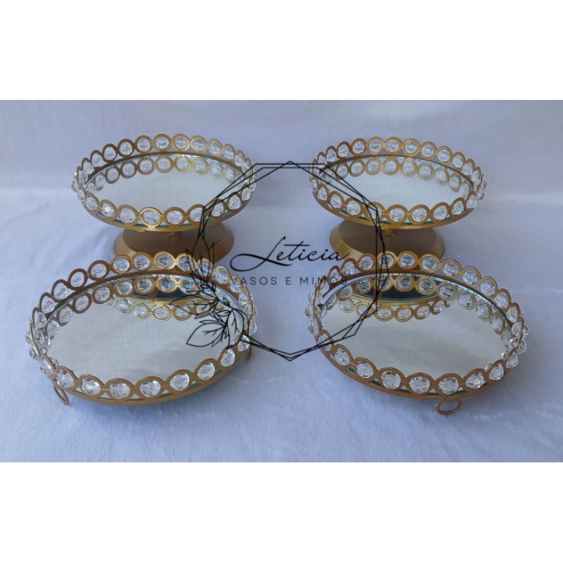 kit com 4 bandejas/ boleira bordado em pérolas ou pedraria