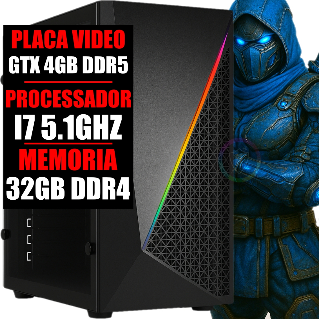 Pc Gamer Intel I7 10 Geração 5.1Ghz / Placa Video Gtx 4gb Ddr5 / 32gb Ram Ddr4 / Ssd 480gb
