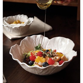 Saladeira Branco de Cerâmica de Forma Floral Porcelana Grande 23x7cm Para Servir Mesa Posta em Oferta na Shopee