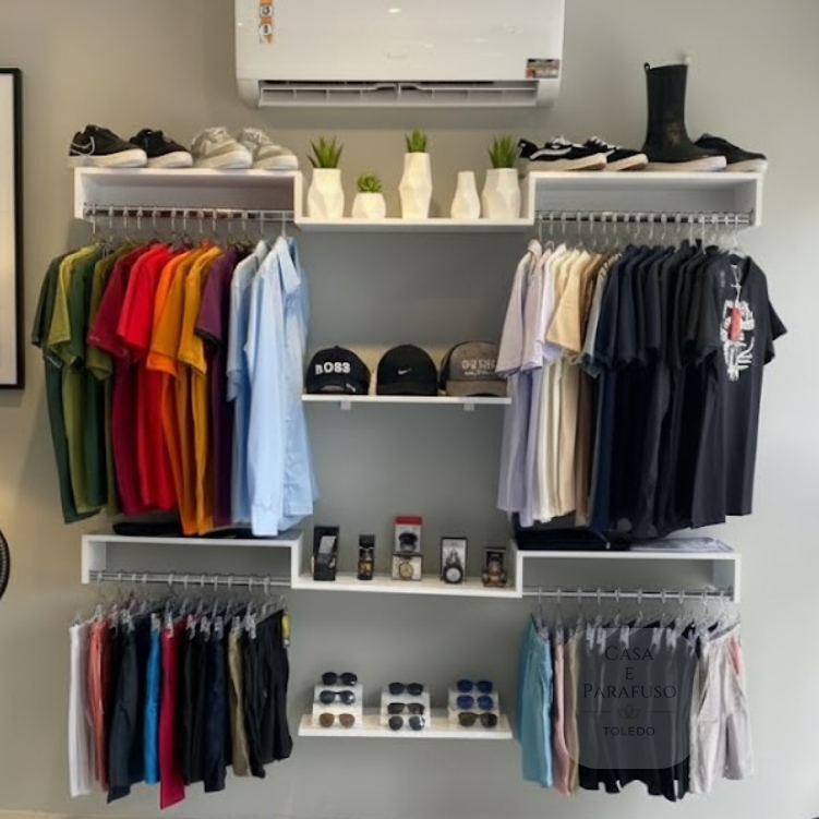 Kit Closet Aberto Suspenso C/ Cabideiros e Prateleiras  60cm - Modulável Organizador Roupeiro-106