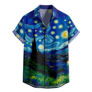 Camisa De Botão Noite Estrelada Arte De Van Gogh Arte Impressionista [Ref-006] em Oferta na Shopee