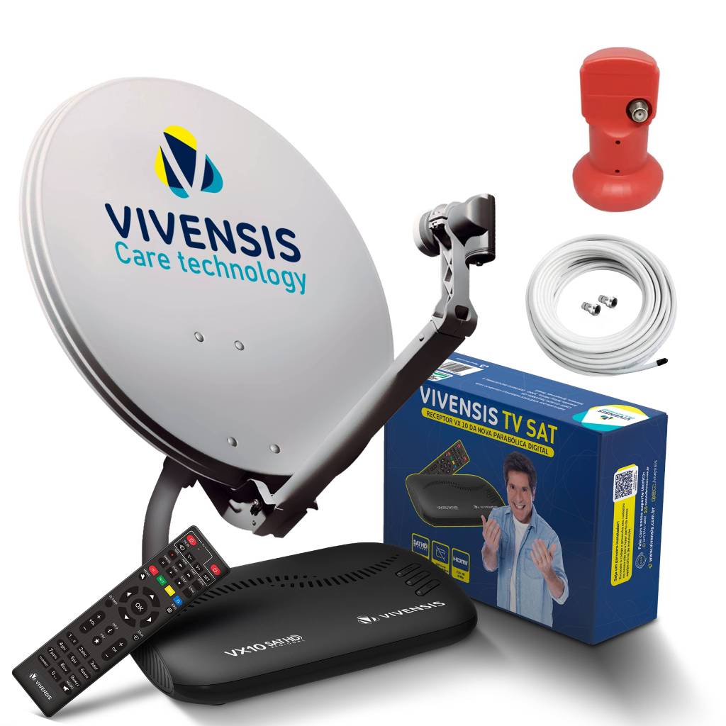 Kit Receptor Vivensis Vx10 Com Parabólica 60cm Cabo Coaxial de 15 metros, LNBF, Conectores em Oferta na Shopee