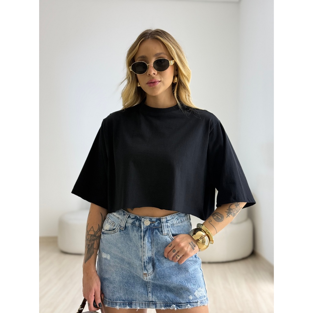cropped chique casual algodao premium blogueira moda fashion em Oferta na Shopee