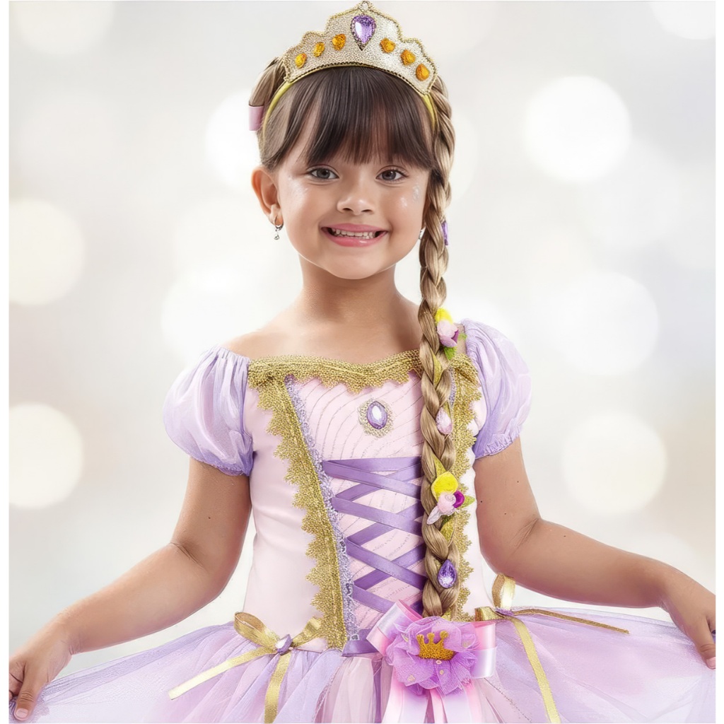 Tiara Trança Princesa Rapunzel Com Coroa BRILHANTE Festa Infantil - 70cm Envio Imediato