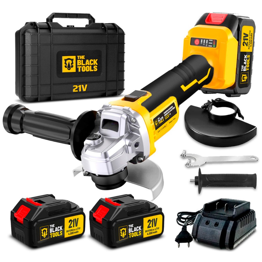 Esmerilhadeira Lixadeira Angular Sem Fio Com 2 Baterias 21v 4000mah 4.1/2 Com Maleta The Black Tools em Oferta na Shopee