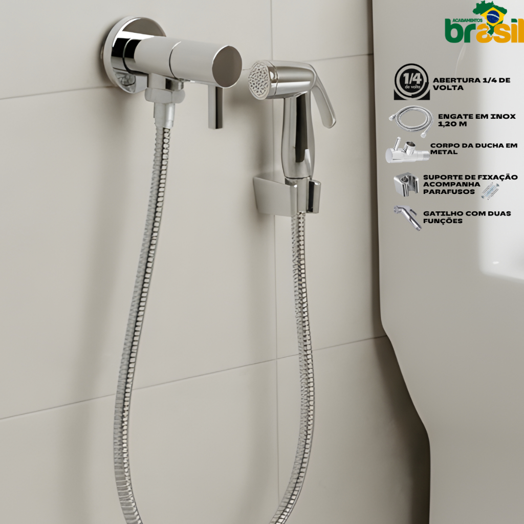 Ducha Higienica Metal Cromada 1/4 De Volta Gatilho Inox 1,20m Kit Completo Suporte Parafuso em Oferta na Shopee