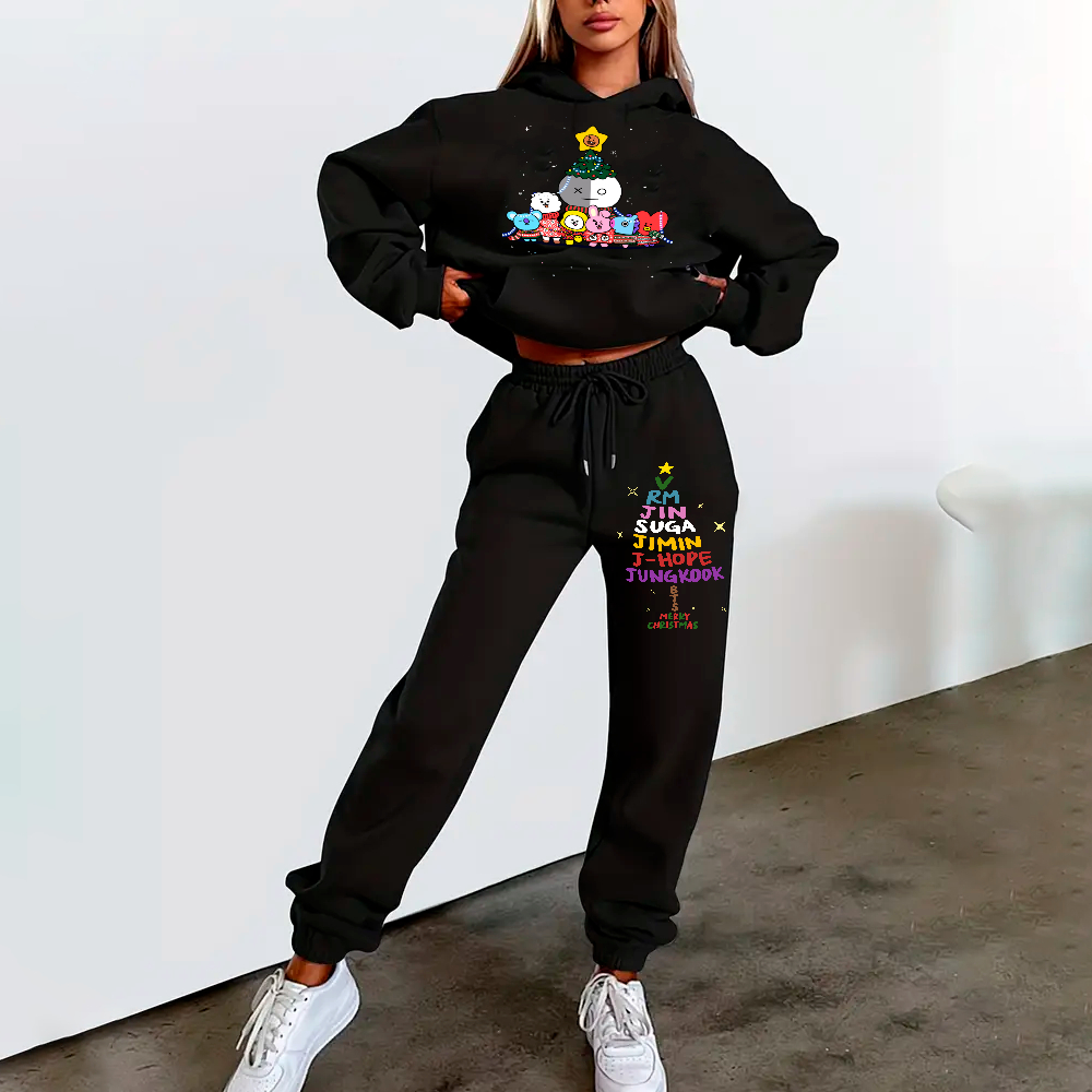 Conjunto Moletom Feminino Natalino Blusa Moletom E Calça Jogger Kpop Bts Grupo Coreano Natal Estiloso Final De Ano