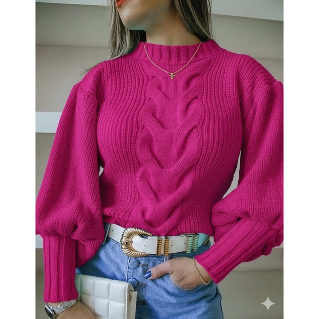 Blusa de Frio Macia, Detalhe Trança, Estilo Blogueira em Oferta na Shopee